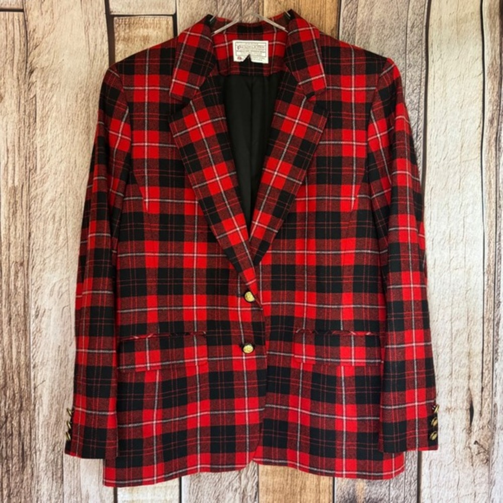 Pendleton Blazer Plaid Wool Classic Fit Tartan Heritage Red Black Size 10 Petite